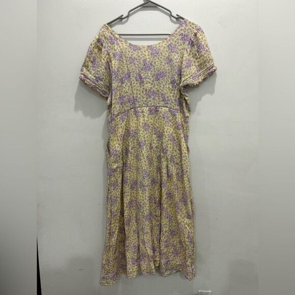 LoveShackFancy Yellow and Purple Regina Cotton Midi Dress Floral Printed Size 10 - Picture 4 of 11